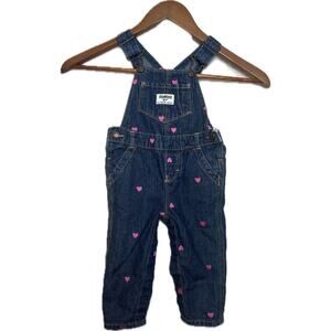 OSHKOSH B'GOSH Denim Overalls Girls‎ Sz 12m Hearts Valentines Love Cupid
